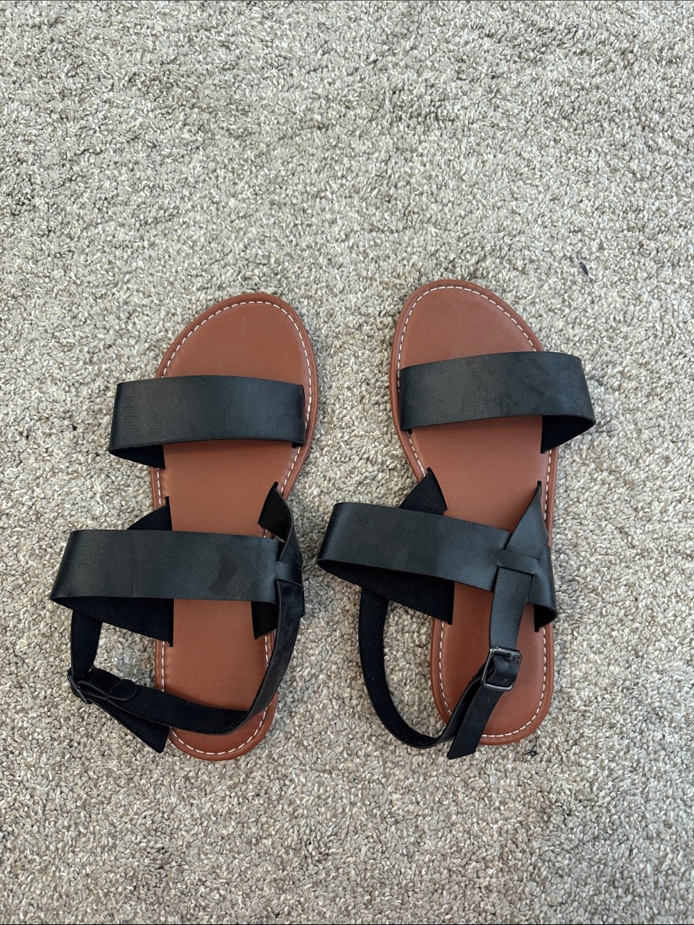 Black Strappy Women’s Sandals with Brown Footbed